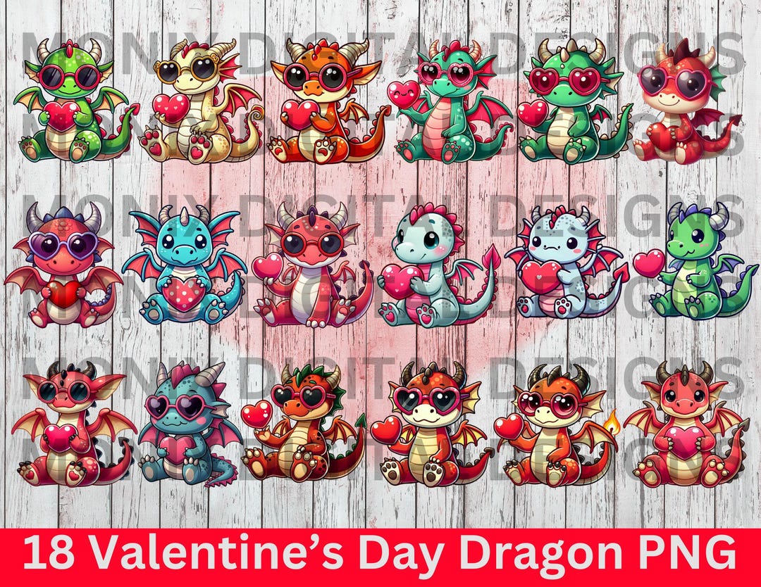 18 Dragon Valentine Clipart, Cute Baby Dragon Bundle, Dragon Lover ...