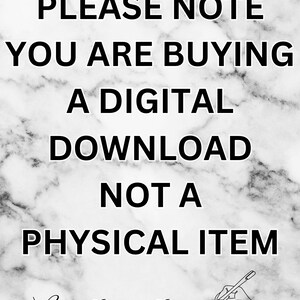 Puede incluir: Una imagen en blanco y negro con un fondo de m&aacute;rmol. El texto "PLEASE NOTE YOU ARE BUYING A DIGITAL DOWNLOAD NOT A PHYSICAL ITEM" est&aacute; escrito en letras negras en negrita. El texto "Monix Digital Designs" est&aacute; escrito en cursiva en la parte inferior de la imagen.
