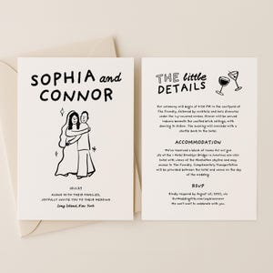 Illustrated Wedding Invitation Hand Drawn Couple, Editable Wedding Invite Template, Unique Fun Handwritten Whimsical Wedding 015