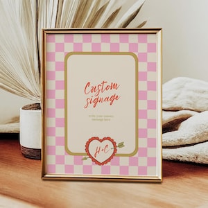 Custom Wedding Sign Template Editable Checkerboard Sign for wedding Cocktail Menu, Retro Decor Sign Quirky Digital Download Canva 003