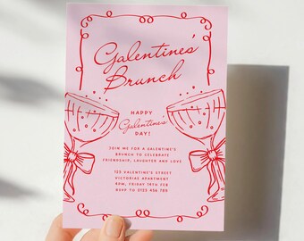 Editable Galentine's Day Invitation, Girls Night Party Template, Hand Drawn Cocktails Invite, Canva Template