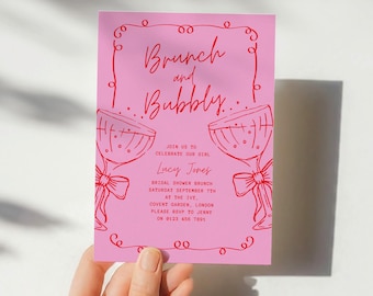Brunch and Bubbly Bachelorette Party Invite, Mothers Day Brunch, Champagne Dinner Invitation, Editable Brunch Bridal Shower Template Evite