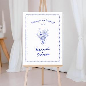 Handwritten Wedding Welcome Sign, Whimsical Hand Drawn Party Decor, Floral Scribble Illustration Style  Welcome Easel Editable Canva 011