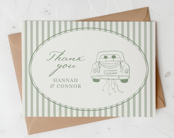 Wedding Thank You Card Template, Hand Drawn Vintage Car design, Digital Download 014