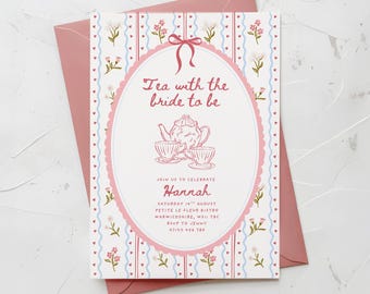 Afternoon Tea Bridal Shower Invitation, Bridal Shower Invite, Love is Brewing, Bridal Brunch (Editable Canva)