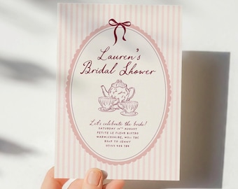 Bridal Brunch Invitation Template, Bridal Shower Invite, Love is Brewing, Afternoon Tea (Editable Canva)