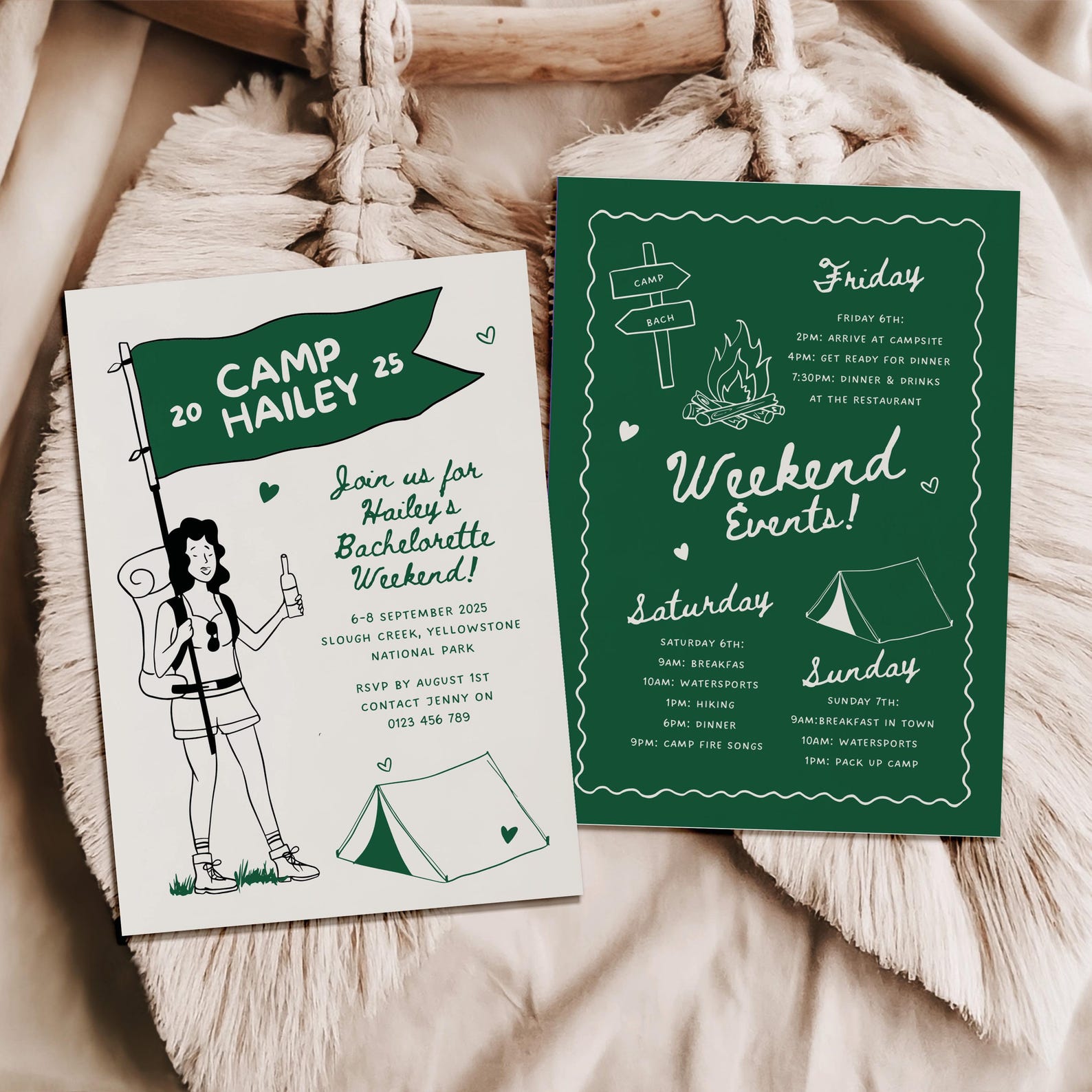 Camp Bachelorette Itinerary Template, Girls Trip Last Trail Before the