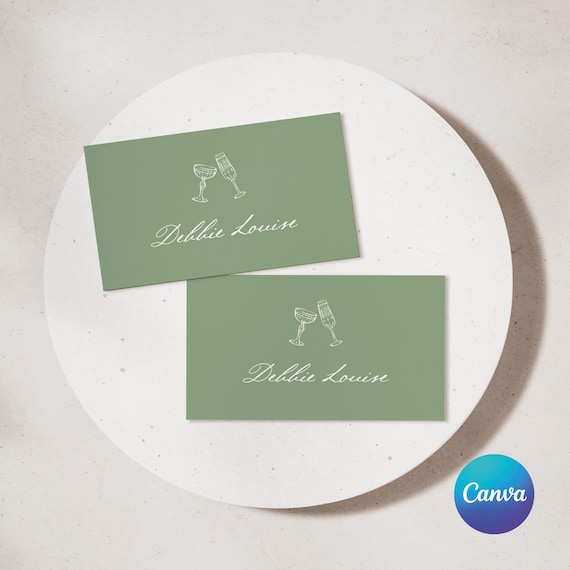Green Stripe Menu and Place Card Template, Vintage Elegant Classic Menu, Editable Table Name Cards Menu Design Wedding Canva Template