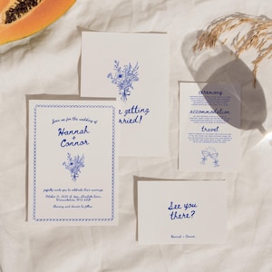 Handwritten Wedding Invitation Suite, Whimsical Hand Drawn Invitation Template, Floral Scribble Illustration Style Editable Canva 011