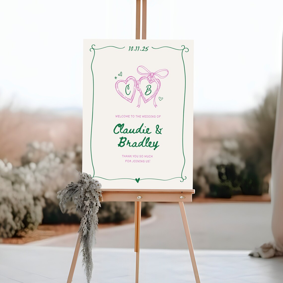 Editable Hand Drawn Love Locket Wedding Welcome Sign Easel Template ...