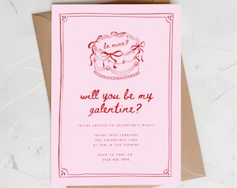 Galentine's Day Digital Invite, Girls Party Template Hand Drawn, Handwritten (Canva Template)
