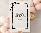 Editable 30th Birthday Welcome Sign, Modern Birthday Party Decor, Ribbon Bow Ballet Core Birthday Canva Template, Generic Party Sign