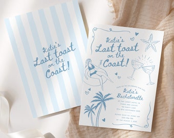 Last Toast on the Coast Bachelorette Invite, Editable Hen Party Invite, Beach Bachelorette Party, Coastal Bride, Digital Canva Template