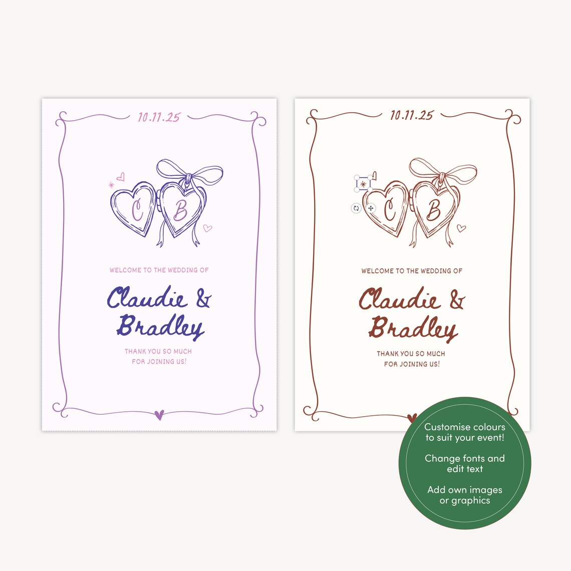 Editable Hand Drawn Love Locket Wedding Welcome Sign Easel Template ...