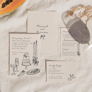Handgezeichnete Hochzeitseinladung, handgeschriebene Hochzeitsvorlage, bearbeitbare wunderliche einzigartige Vintage-Tischlandschaft, illustrierte Canva 013