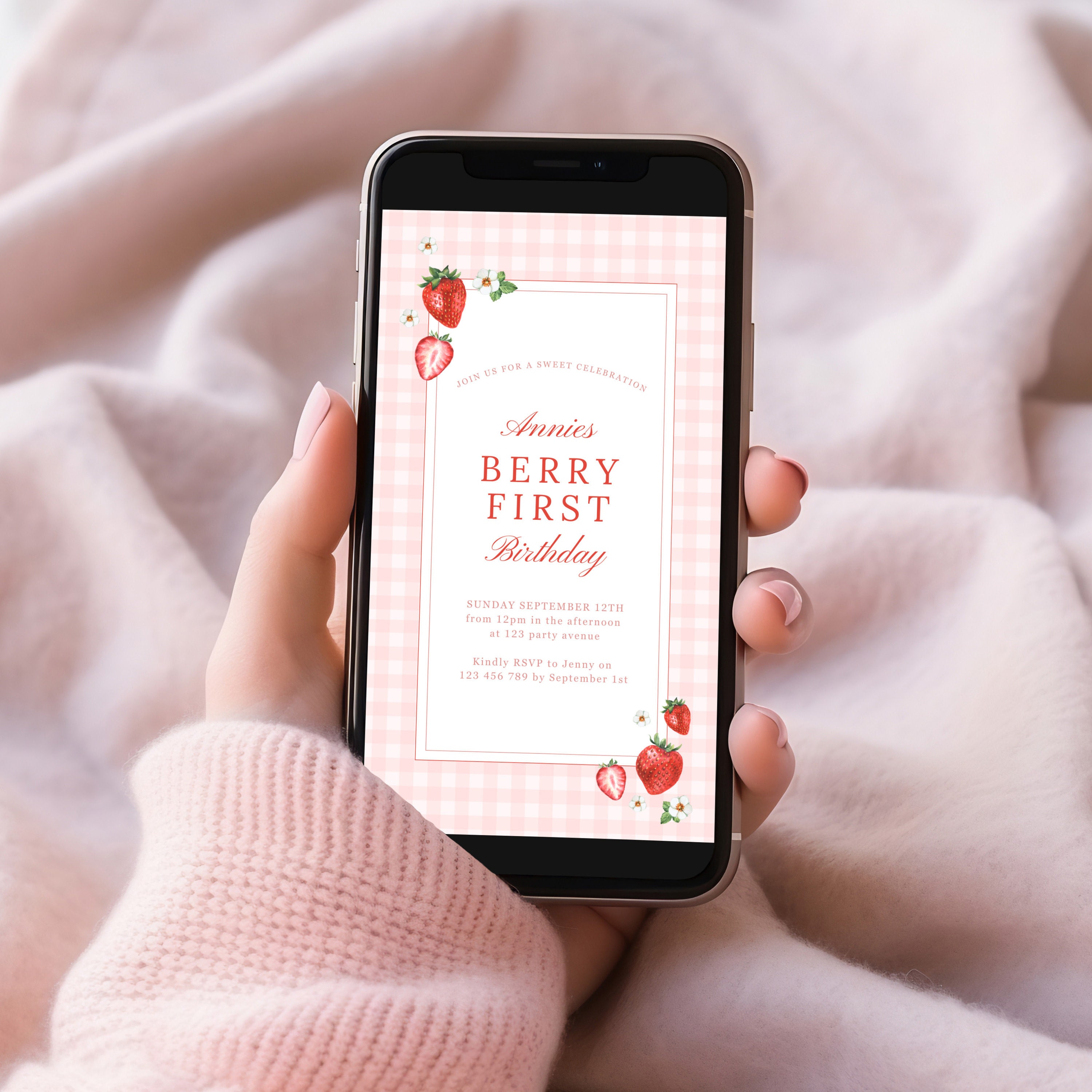 Berry First Birthday Invitation Template, Printable Strawberry 1st ...