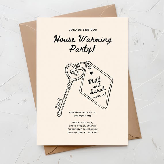 Housewarming Invitation Editable House Warming Party, Handwritten New Home Invite, New House Hand Drawn Style, Keys to new home gift