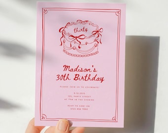 Editable Birthday Party Invitation Hand Drawn Scribble Cake Invitation, 18th 21st 30th 40th 50th Birthday Invite, Printable Canva Template