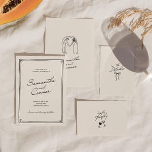 Illustrated Wedding Invitation Suite Hand Drawn, Editable Cute couple Wedding Invite, Unique Fun Whimsical Handwritten Canva Template 012