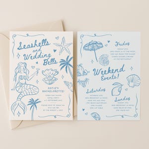 Seashells and Wedding Bells Bachelorette Itinerary Template, Last Splash Beach Bachelorette Printable Party Invite Coastal Bridal Shower