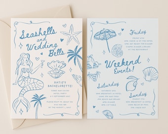 Seashells and Wedding Bells Bachelorette Itinerary Template, Coastal Last Toast  Invite (Digital Download)