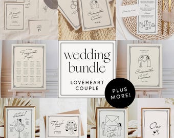 Wedding Invitation Templates Bundle, Hand Drawn Illustrated Couple, Wedding Suite Stationery 012