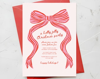 Christmas Party Invitation Template Whimsical Stylish Hand Drawn Holiday Bow Invite Cute Friendsmas Christmas invite canva dinner invite