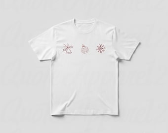 Christmas Icons Tee, Christmas Bell, Ornament, Snowflake T-Shirt, Christmas Gift, 25th December T Shirt, Vintage Style Red Graphic T Shirt