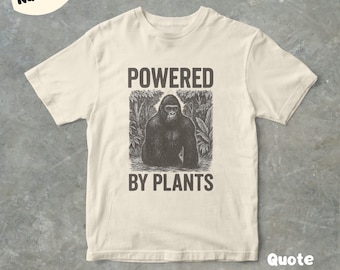 Powered by Plants Gorilla Graphic T Shirt, Unisex Adult T Shirt, Gift For Her And Him, Vintage Style Graphic T Shirt, Vegan T Shirt