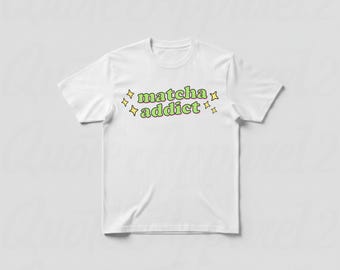 Matcha Addict Unisex Heavy Cotton Tee, Cute Tee for Tea Lovers, Gift for Matcha Enthusiasts, Trendy Casual Wear, Greenery Vibes, Retro Style