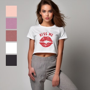 Women&#39;s Sexy Crop Top - Kiss Me - Adult Themed Feminine Crop Top, Sexy Lifestyle Shirt, Sexy Adult Apparel, Hotwife Clothing, Sexy Crop Top