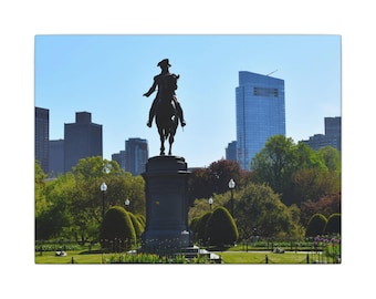 Impresión de la estatua de George Washington - Arte mural del Jardín Público de Boston / Decoración en lienzo de un lugar emblemático de Boston