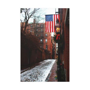 Revolutionary Betsy Ross Flag on Acorn Street, Patriotic Artwork for Home Decor, Historical Wall Hanging, American History, Canvas Print