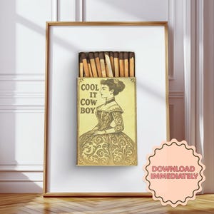 Cool It Cowboy Matchbook Print | Digital Print | Millennial Wall Art in Retro Style | Vintage Style Coastal Cowgirl Millennial Granddaughter