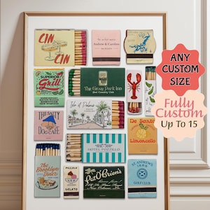CUSTOM MATCHBOOK ART | Personalized Digital Matchbox Wall Art Gift | Large Matches Print | Customized Retro Poster | Anniversary Gift