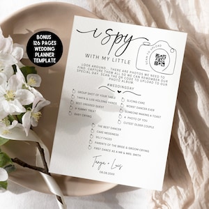 I Spy Game Wedding Activities for guest, Wedding Game Card Template, Photo hunt, Reception Game, Wedding Table Game, Infographic Template