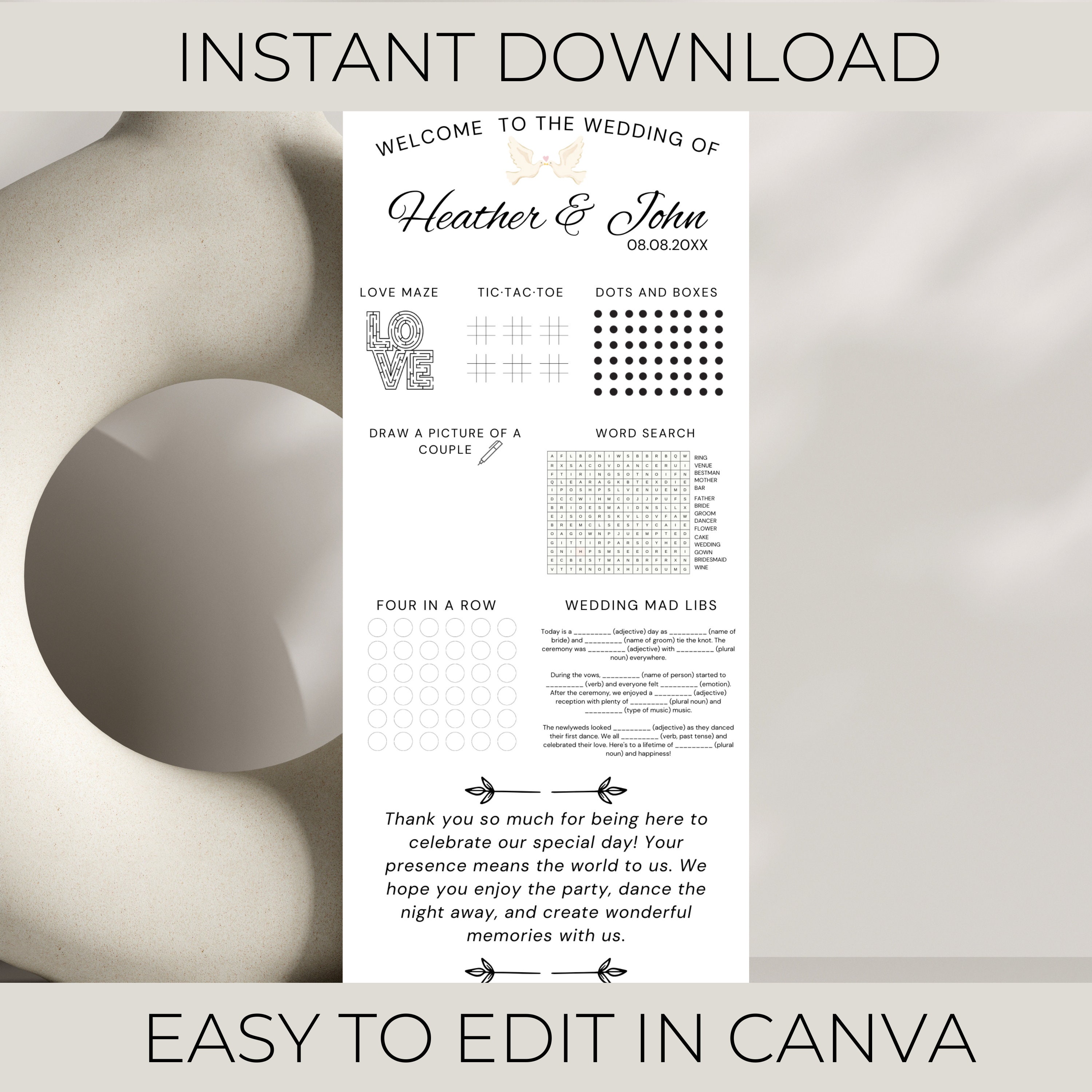 Wedding Games Printable, All in One Fun Wedding Interactive Activity ...