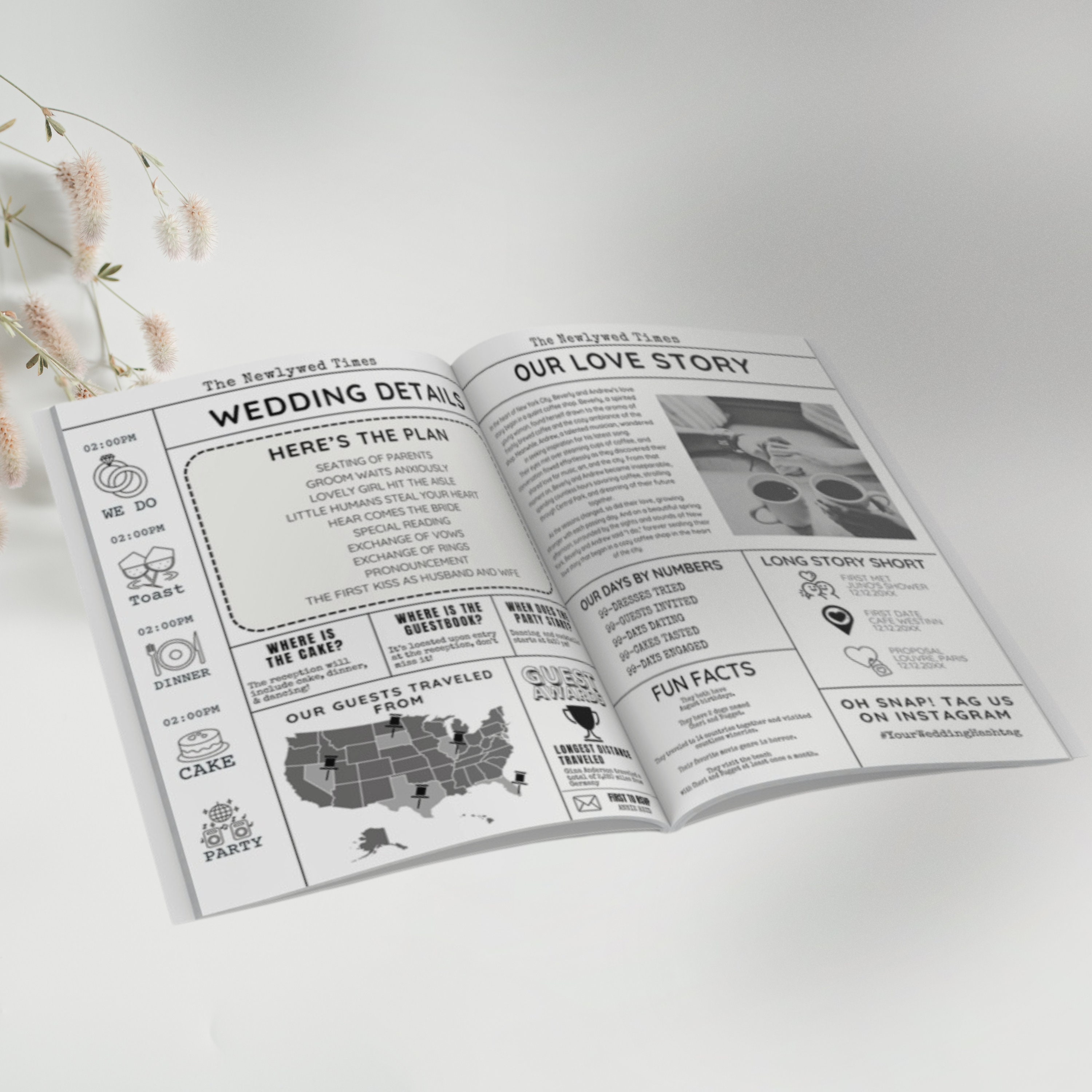 Modern Wedding Program Folded Template With Wedding Timeline ...