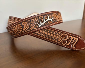 Western Tooled Leather Belt: Custom Floral Design With  display picture 1