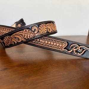 HAND TOOLED LEATHER belt / Combination floral tooling and basket stamp / Genuine Leather / Western Leather Belt / * Made To Order *