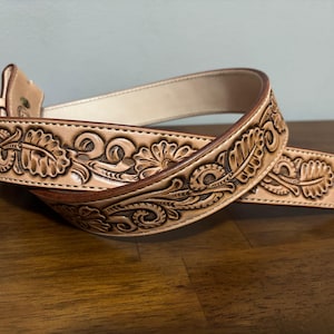 Hand Tooled Leather Floral Belt: Custom Western Design, Personalized
