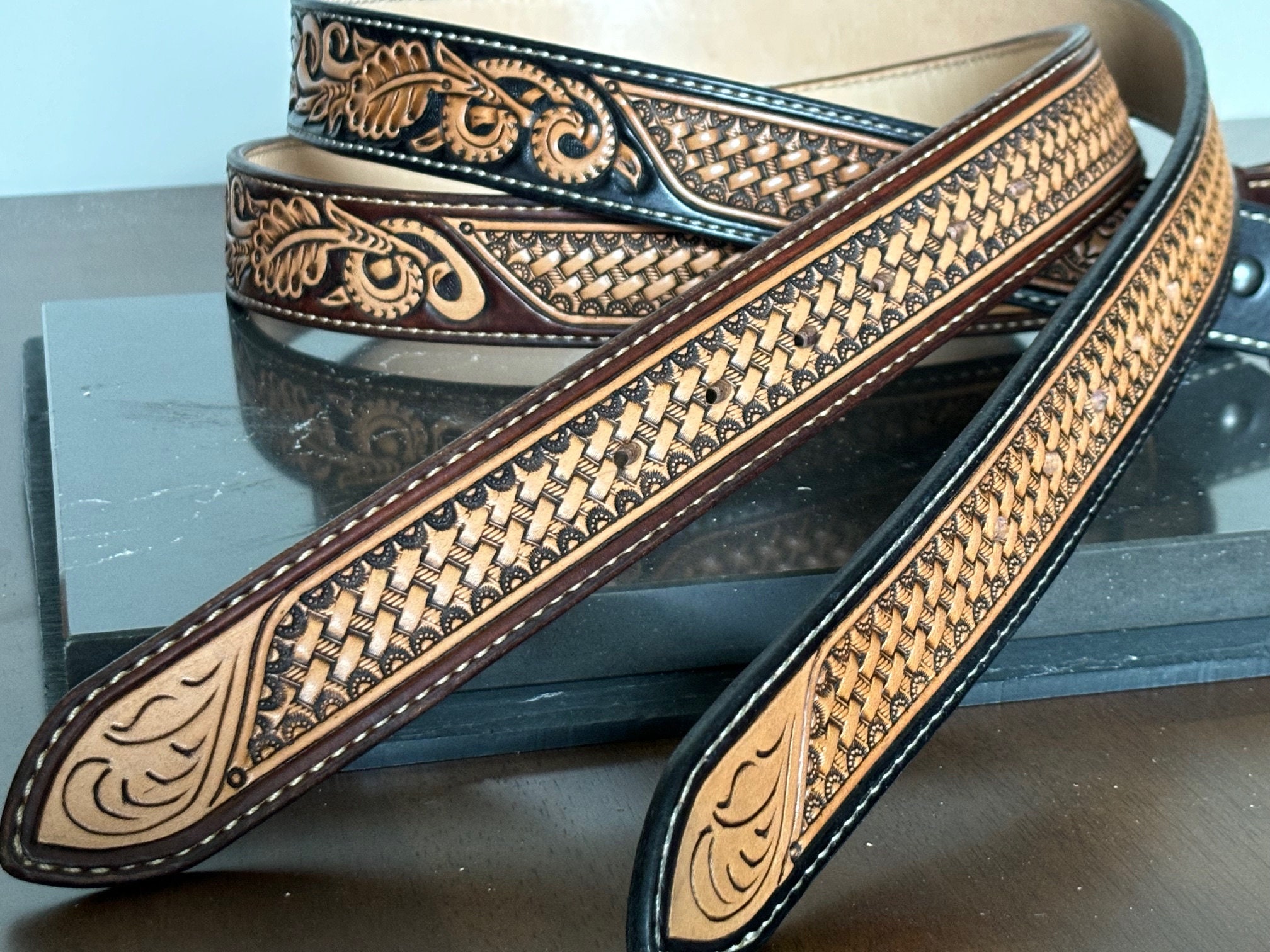 Stamped Leather Custom Hand Tooled Leather Belts Near Me Custom