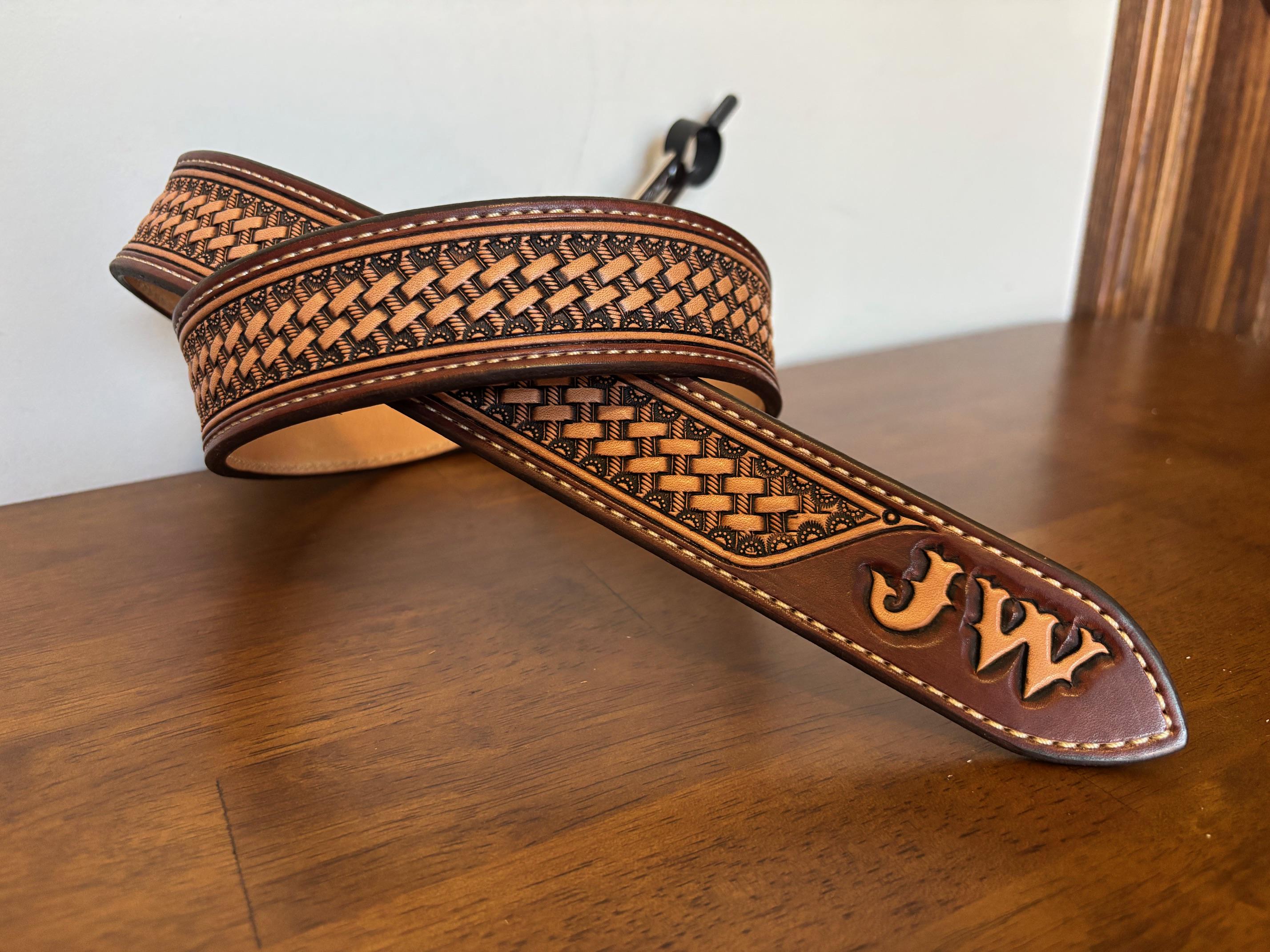 Vintage Genuine Leather Two Tone Fiber Basketweave Inlay Personalized Leather Basketweave Belt / Pick Your Color  main image 3