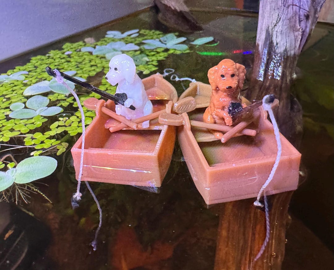 Fishing Poodle/doodle Rowboat Floating Decor | Decorative Aquarium ...