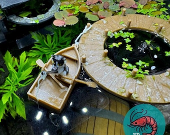 Fishing Tuxedo Cat and Rowboat Floating Decor | Decorative Aquarium Floater | Water Surface Decoration