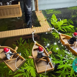 Fishing Santa Cat and Rowboat Floating Decor | Decorative Aquarium Floater | Water Surface Decoration