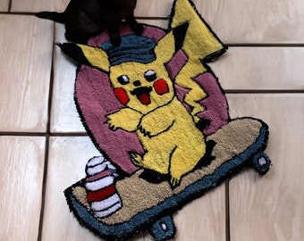 Handmade Tufted Pikachu Rug Custom Rugs Tufted Customized tufting rug Anime Tuft Carpet  Personalize Area Rug for Bedroom Floor Carpet Mini