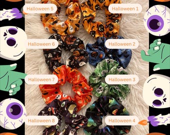 Halloween Scrunchies mit Spooky Ghost, Schädel, Fledermaus, Spinne, Jack O Lantern Haargummis