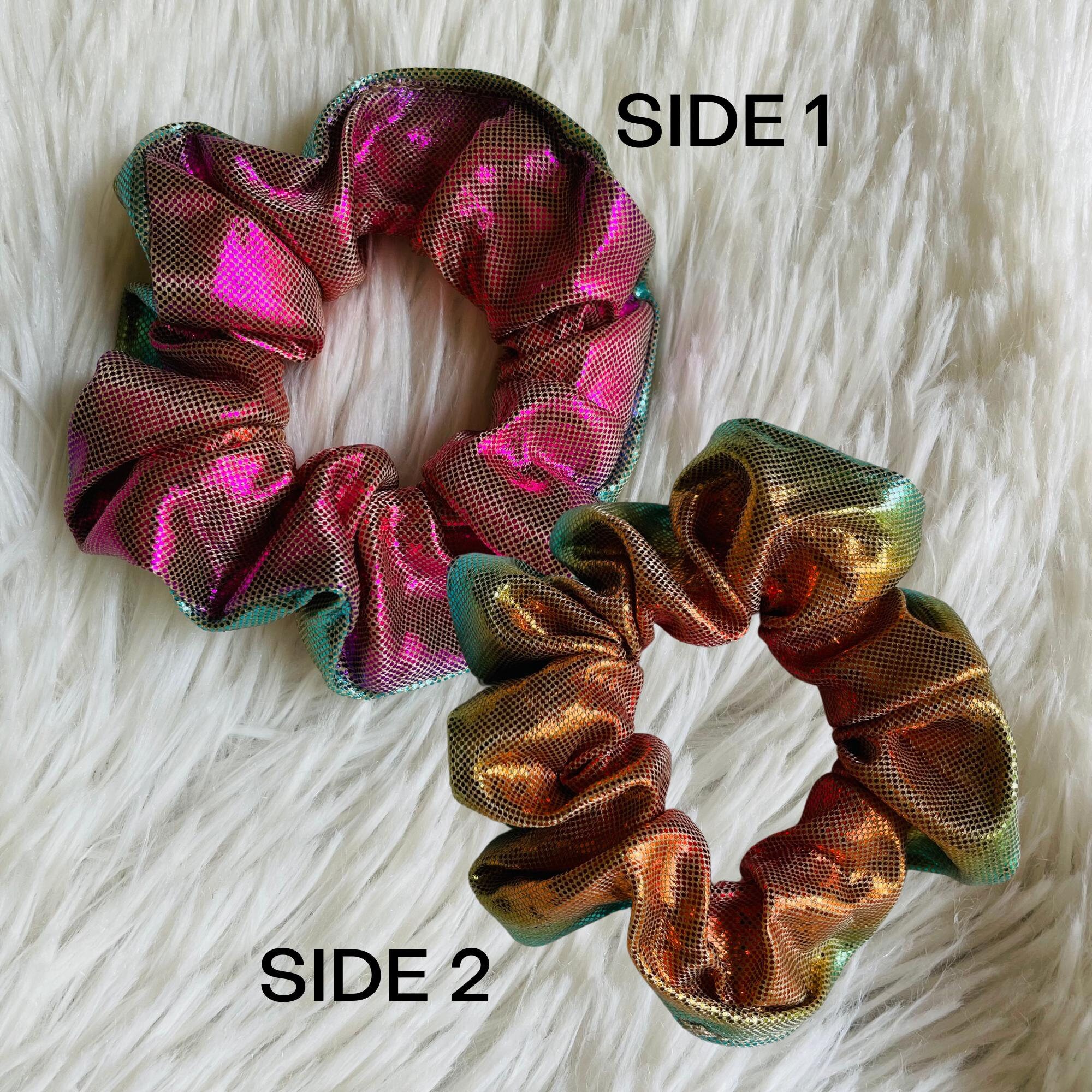 Holographic scrunchie Silver Metallic Hair Scrunchie sparkly colorful silver Mobestech 2Pcs Shiny Metallic Sequins Hair Scrunchies  main image 3