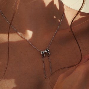 Dainty Bow Necklace, Silver Bow Necklace, Ribbon Pendant, Trendy Bow, Best Friend Gift, Bridesmaid Gift, Christmas Gift, Coquette Jewelry